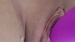 Hot slutwife masturbates pink dildo