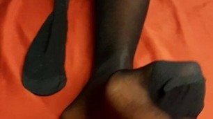 Ebony wearing black Nylons