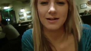 Quick sex with a sexy blonde in public restroom POV