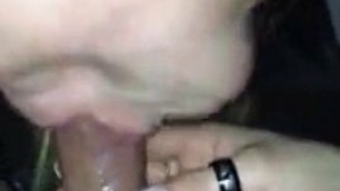 Blowjob with pink condom on ends in facial and cim