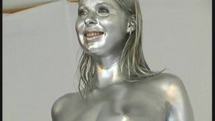 Big Booby Fetish Monika Completly Painted Silver