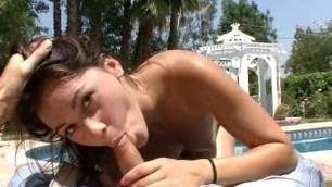 Sexy Babe Sucks Cock by the Pool