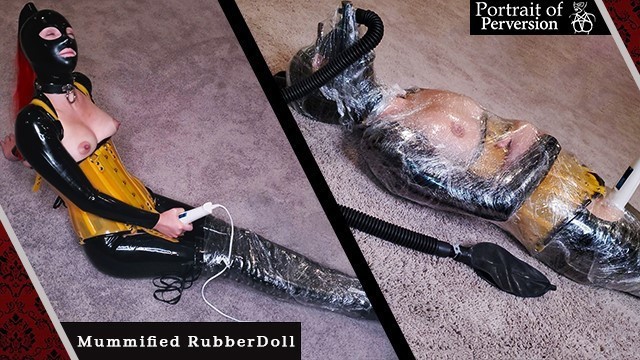 RubberDoll Gets Mummified & made to Cum: a Latex Loving Girl Wrapped in Plastic Cums on a Magic Wand